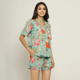 Green Cotton Printed Night Suit Set - SanskrutiHomes 