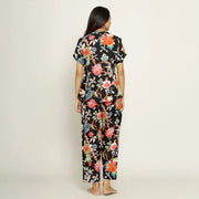 Black Cotton Printed Night Suit Set with Pajama - SanskrutiHomes 