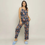 Blue Cotton Printed three Peace Night Suit Set with Pyjama - SanskrutiHomes 