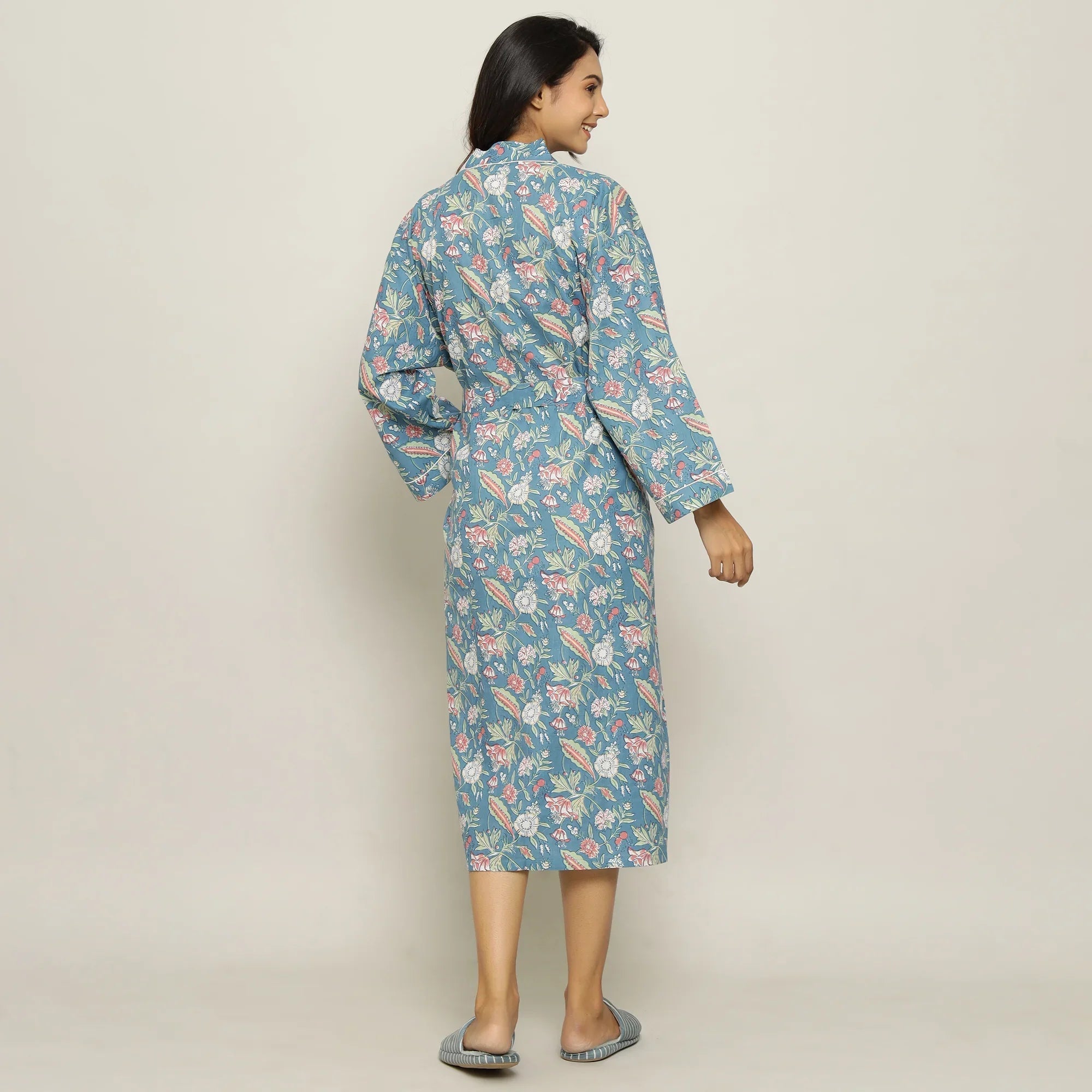 MALIBU FLORAL Cotton printed kimono robe - SanskrutiHomes 
