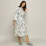 White Cotton Hand printed kimono robe - SanskrutiHomes 