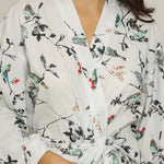 White Cotton Hand printed kimono robe - SanskrutiHomes 