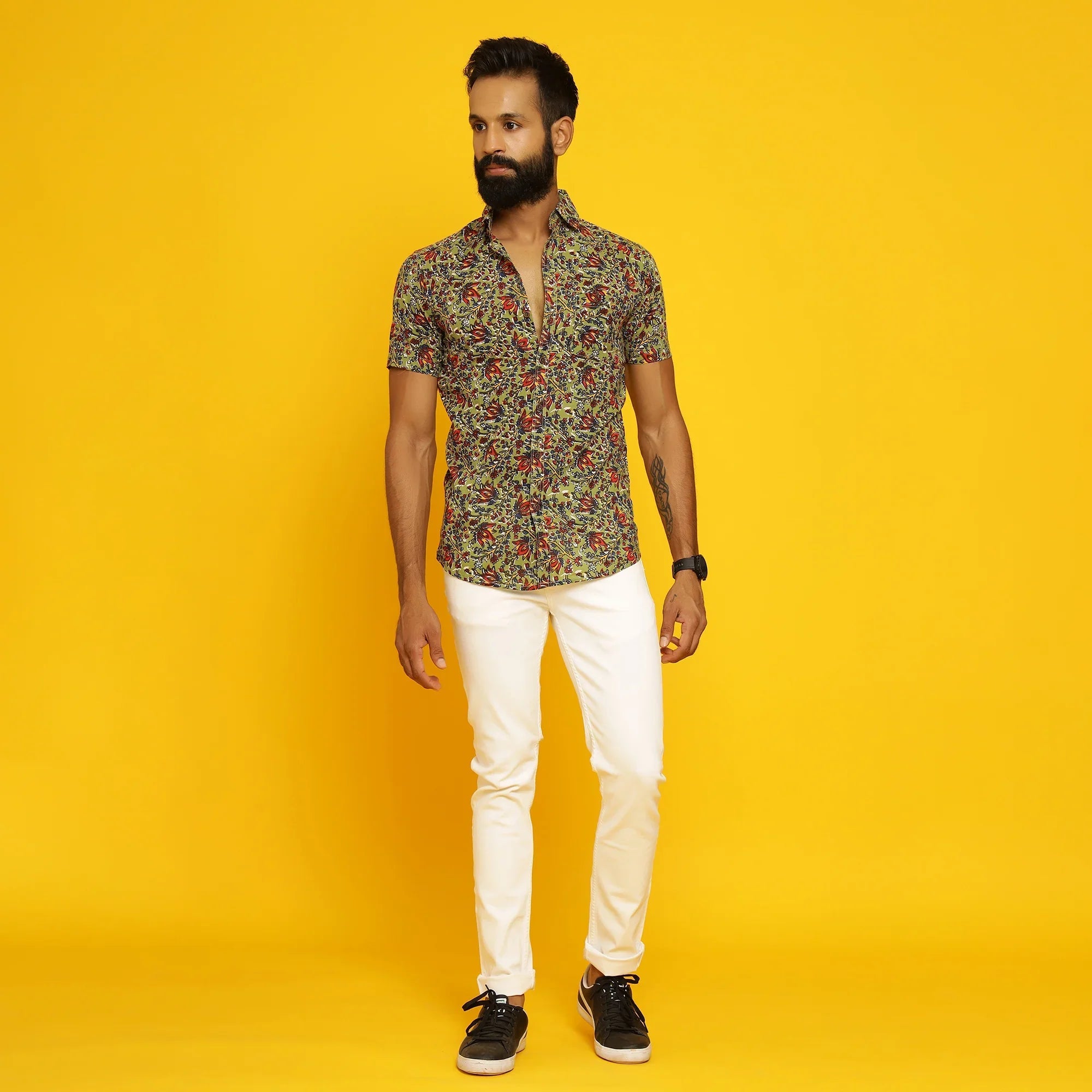 Sanskruti homes Green Buti printed Shirt - SanskrutiHomes 