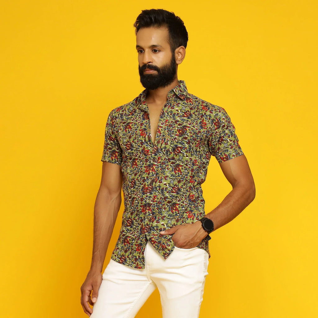 Sanskruti homes Green Buti printed Shirt - SanskrutiHomes 
