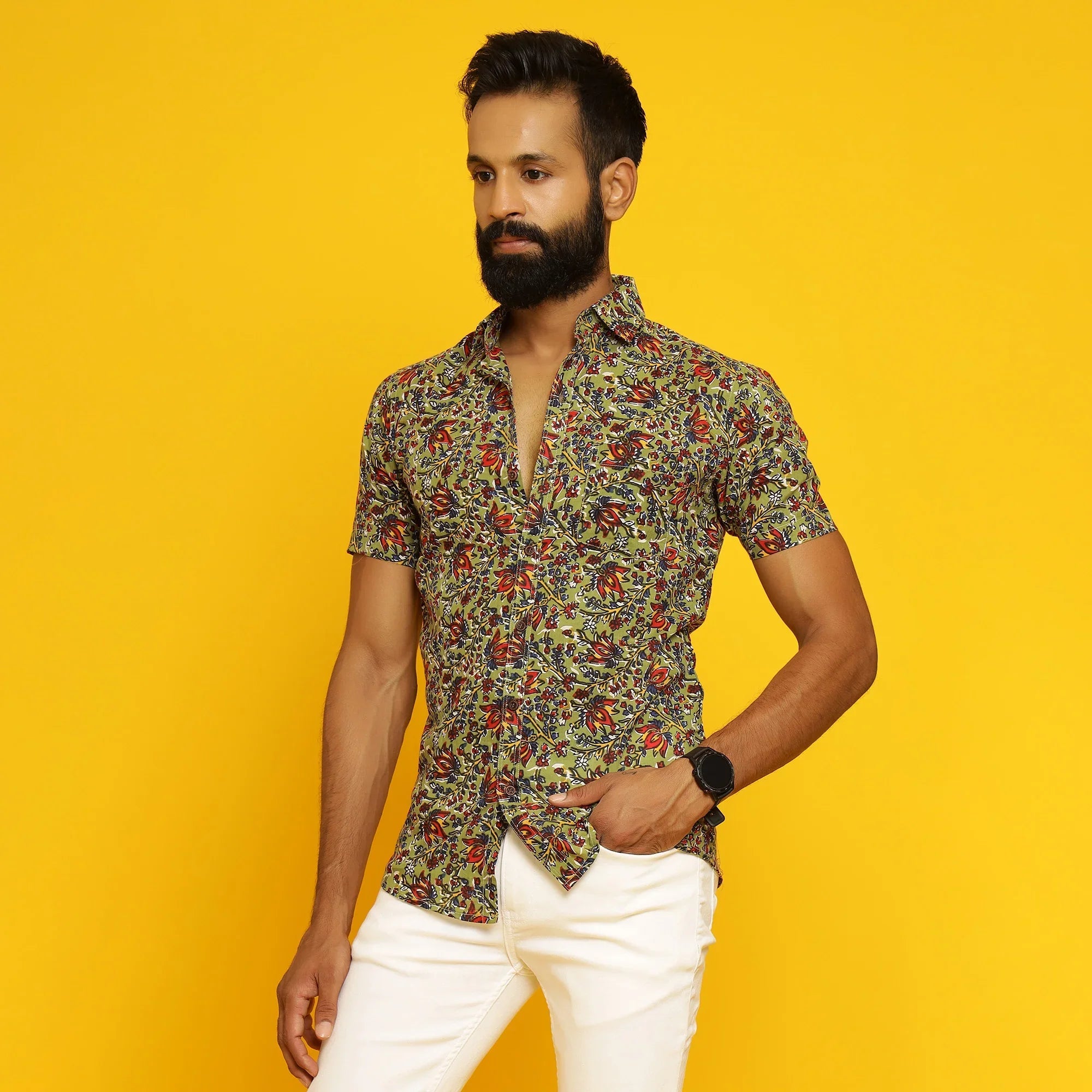 Sanskruti homes Green Buti printed Shirt - SanskrutiHomes 