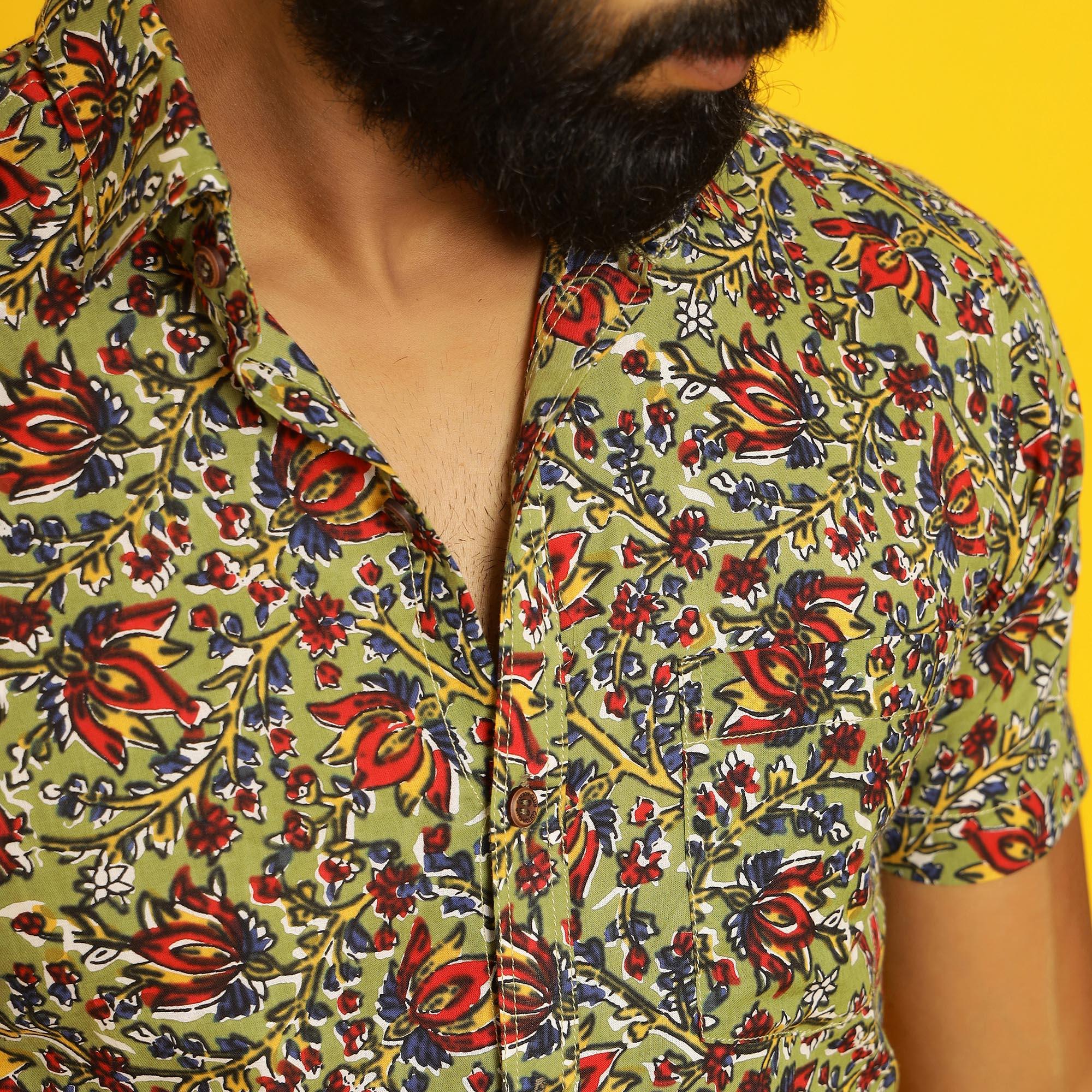 Sanskruti homes Green Buti printed Shirt - SanskrutiHomes 