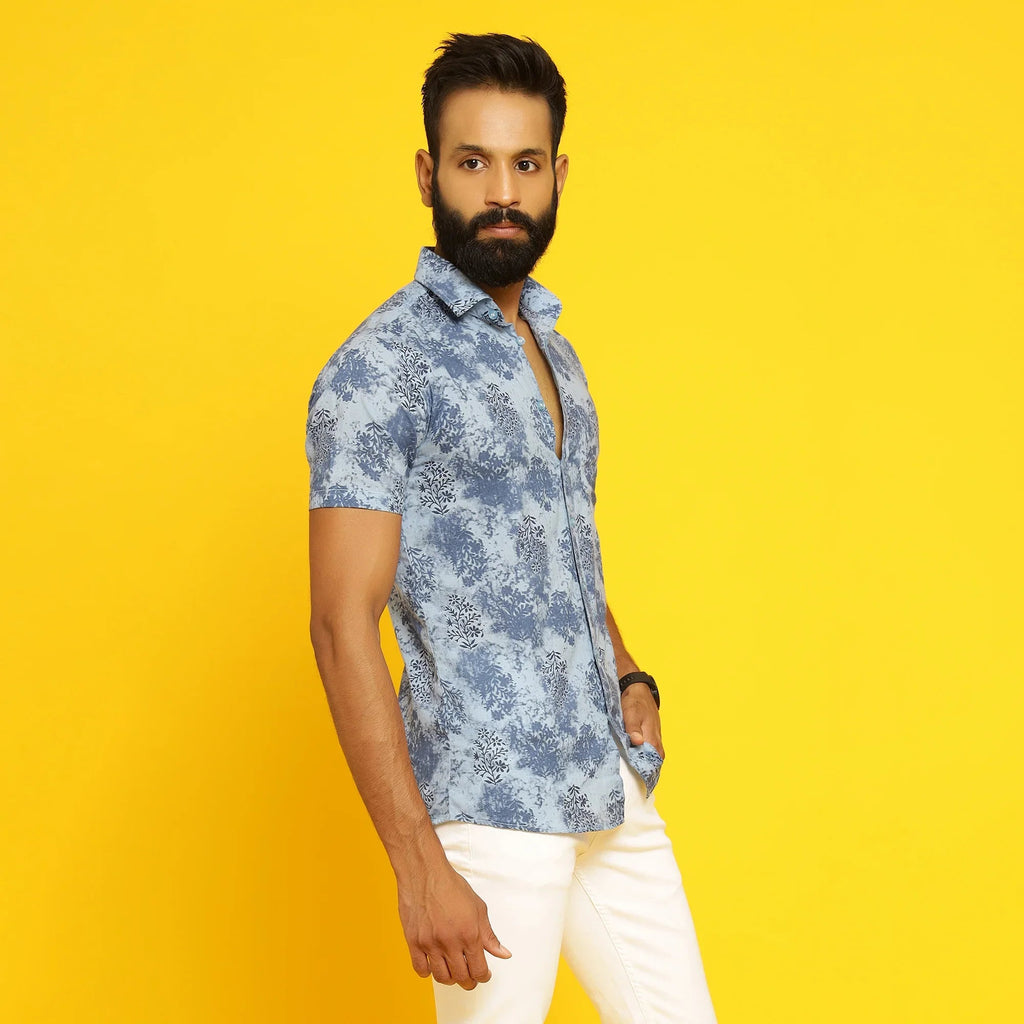 Sanskruti Homes Light Blue Cotton Printed Shirt - SanskrutiHomes 