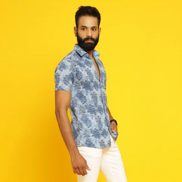Sanskruti Homes Light Blue Cotton Printed Shirt - SanskrutiHomes 