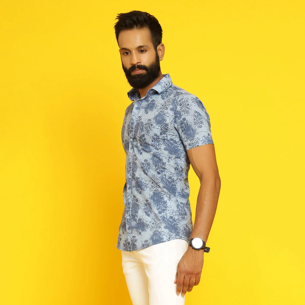 Sanskruti Homes Light Blue Cotton Printed Shirt - SanskrutiHomes 