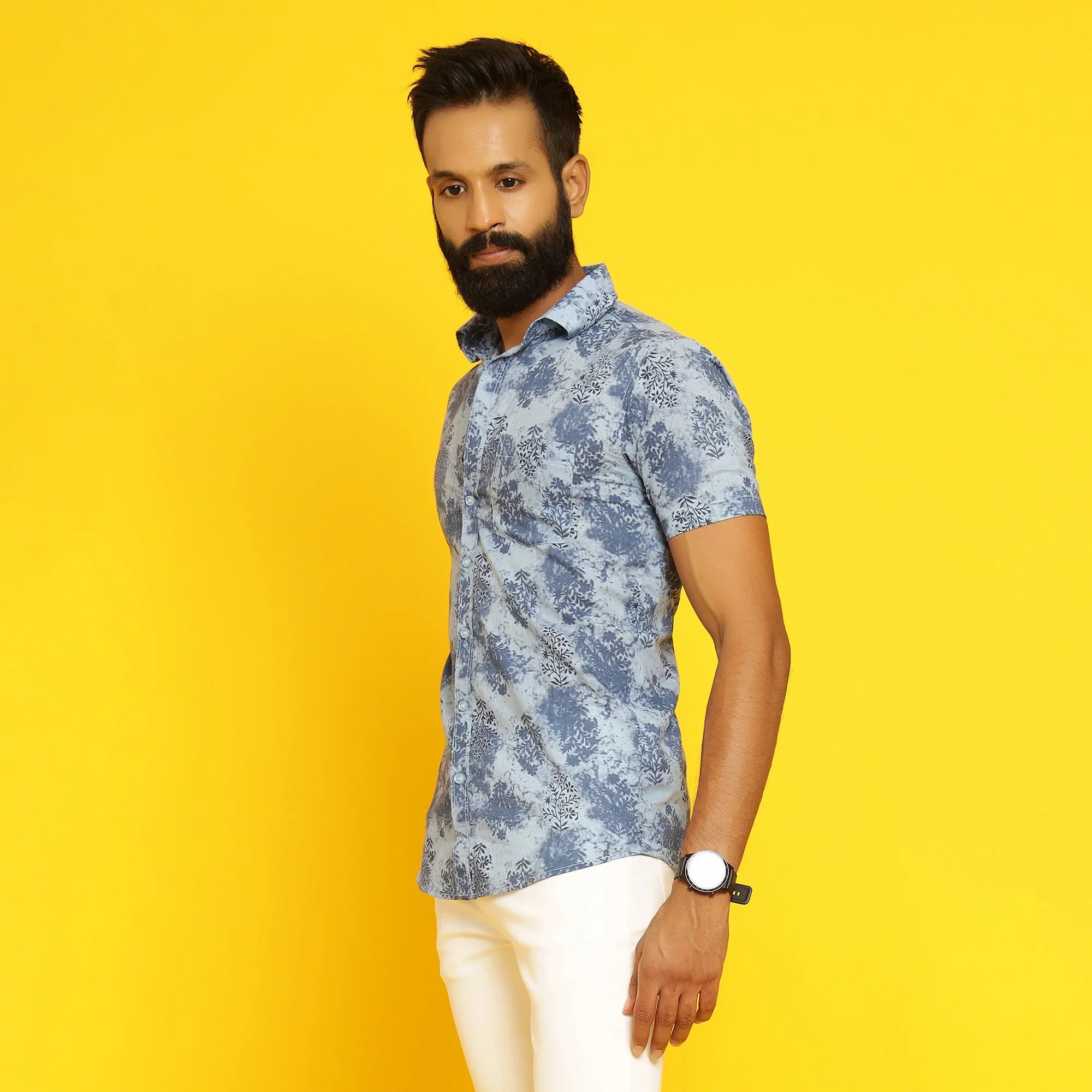 Sanskruti Homes Light Blue Cotton Printed Shirt - SanskrutiHomes 