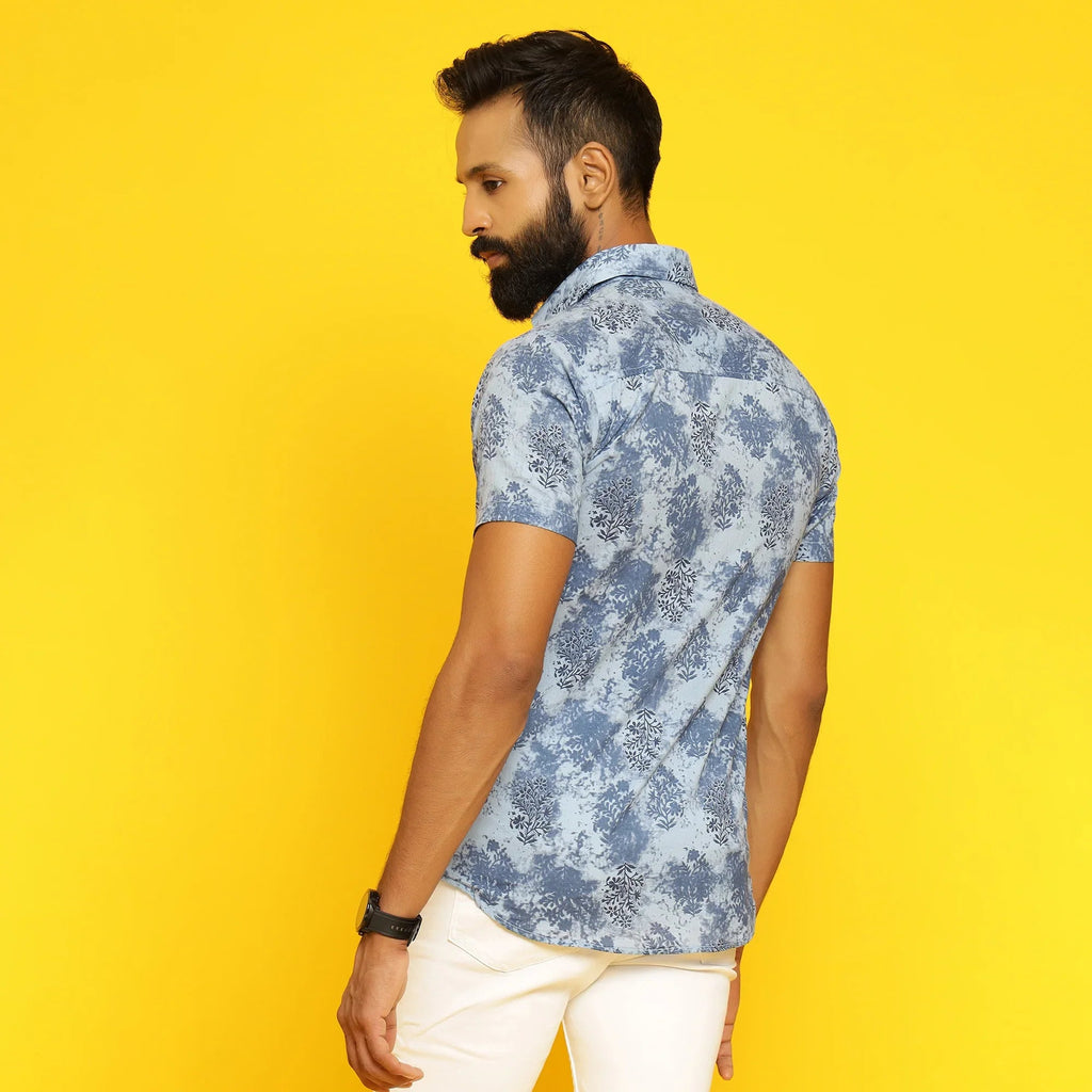 Sanskruti Homes Light Blue Cotton Printed Shirt - SanskrutiHomes 