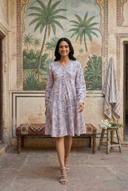 Pink Ethnic Motif Print V-Neck Pure Cotton Dress For Women