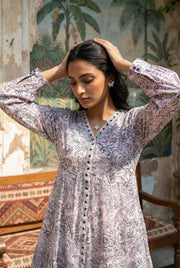 Pink Ethnic Motif Print V-Neck Pure Cotton Dress For Women