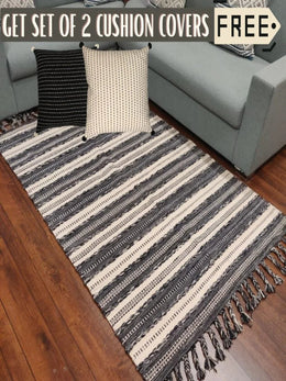 Hand-weaved 100% Cotton Rug with set of 2 Cushion Covers - SanskrutiHomes 