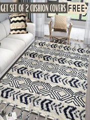Hand-weaved 100% Cotton woven Rug with set of 2 Cushion Covers - SanskrutiHomes 
