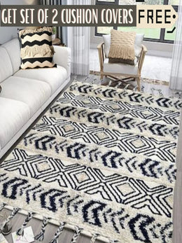 Hand-weaved 100% Cotton woven Rug with set of 2 Cushion Covers - SanskrutiHomes 
