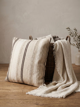 Off White Striped Square Wool Cushion Cover