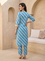 Blue Lehariya Print V-Neck Kurta Set For Women