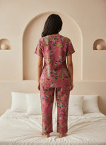 Pink Cotton Printed Night Suit Set with Payjama for Women - SanskrutiHomes 