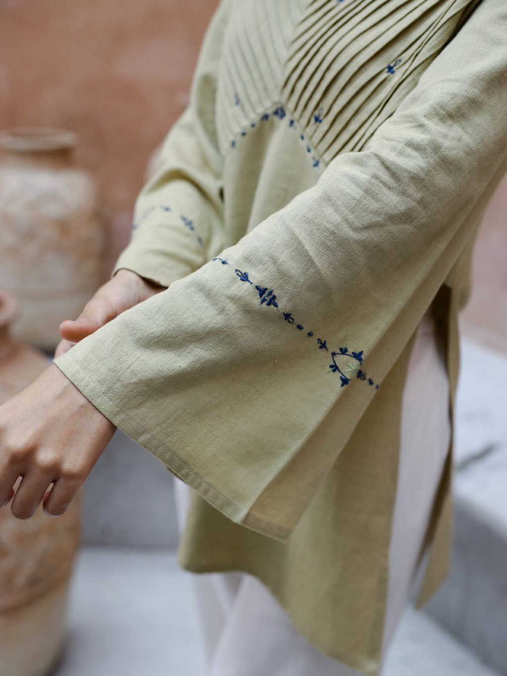 Solid Print Cotton V-Neck Co-Ord Set