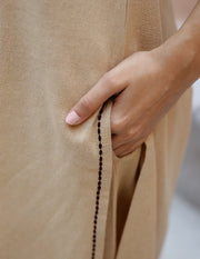 Beige Solid Print Cotton Kurta Set