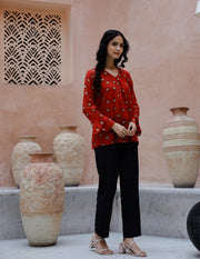 Red Cotton Coord Set For Women