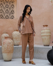 Brown Solid Print Cotton Co-Ord Set For Women