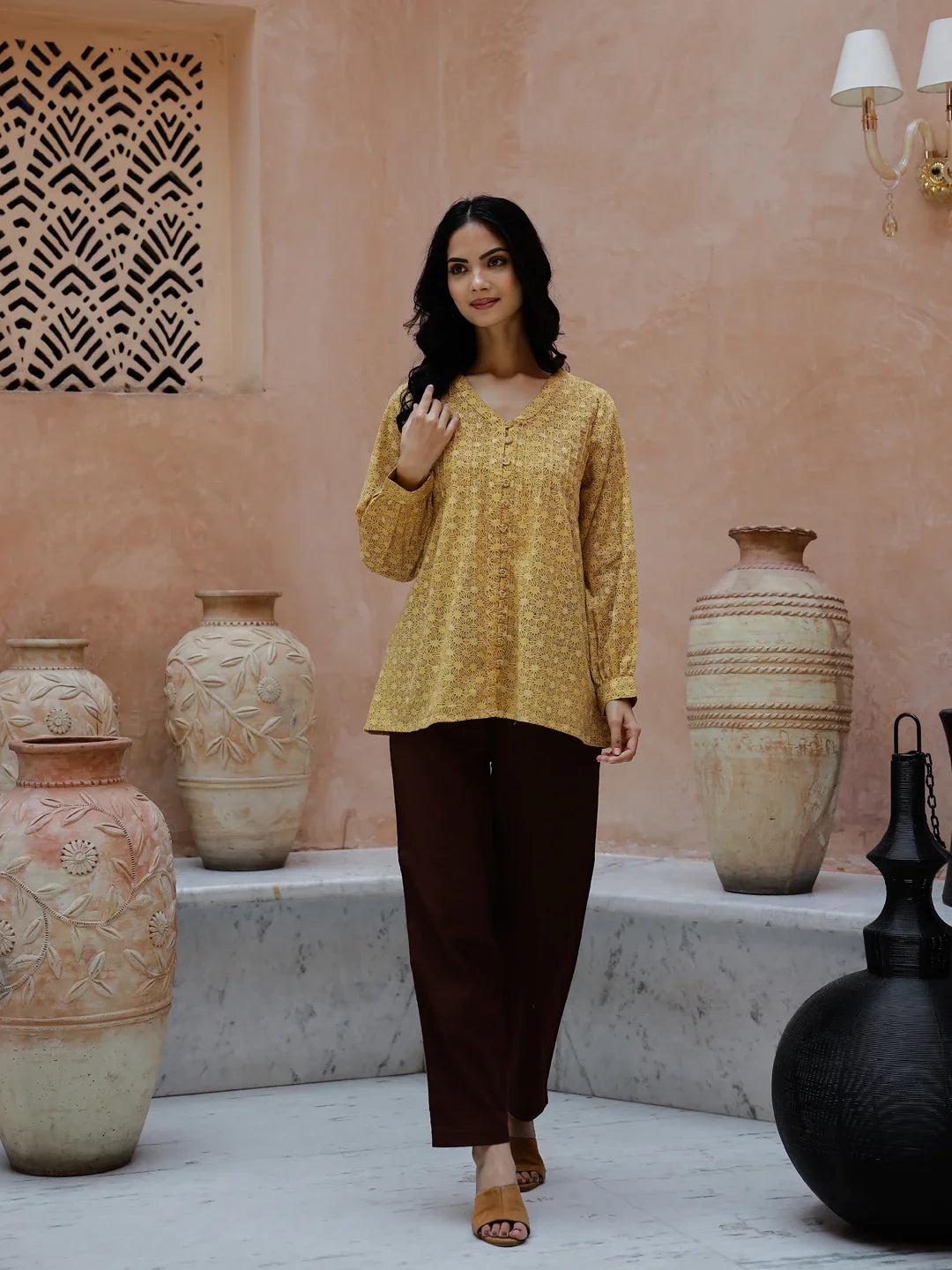 V-Neck Cotton Coord Set For Women