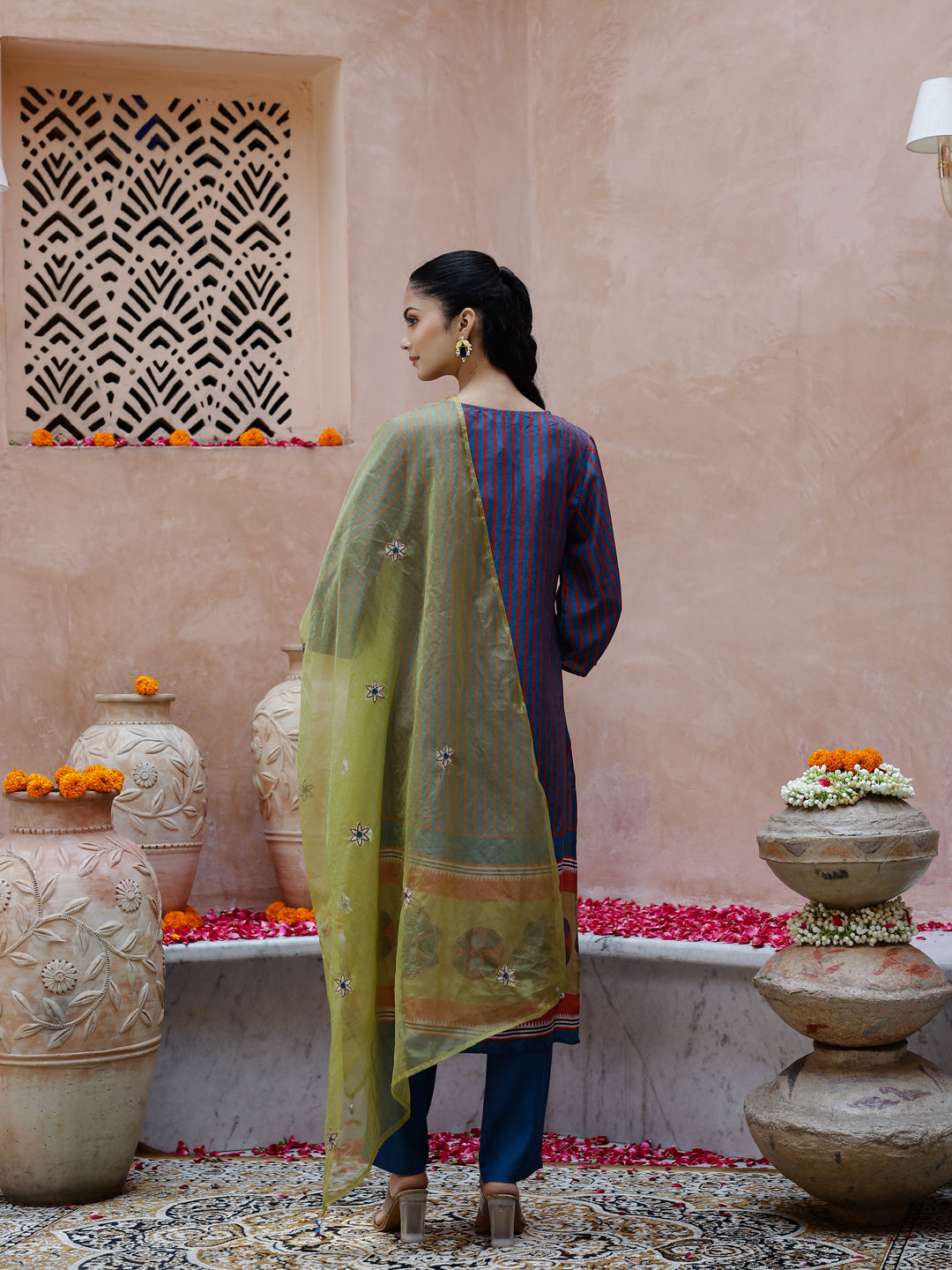 Blue Cotton Kurta With Duptta For Women