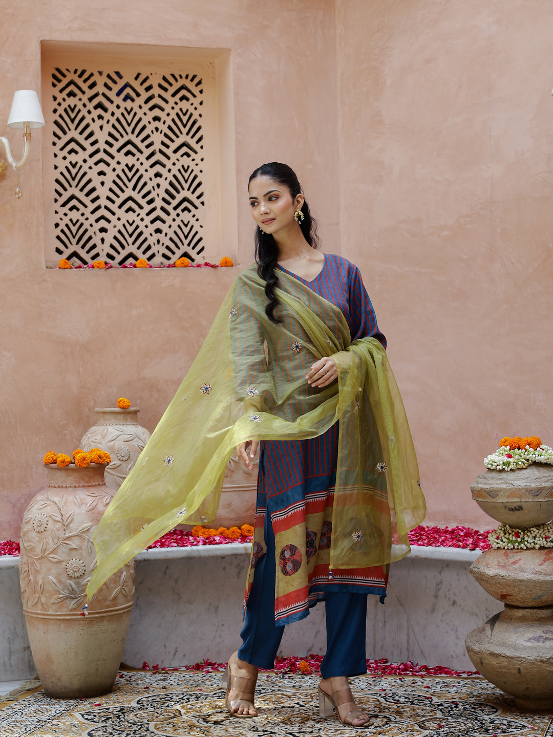 Blue Cotton Kurta With Duptta For Women