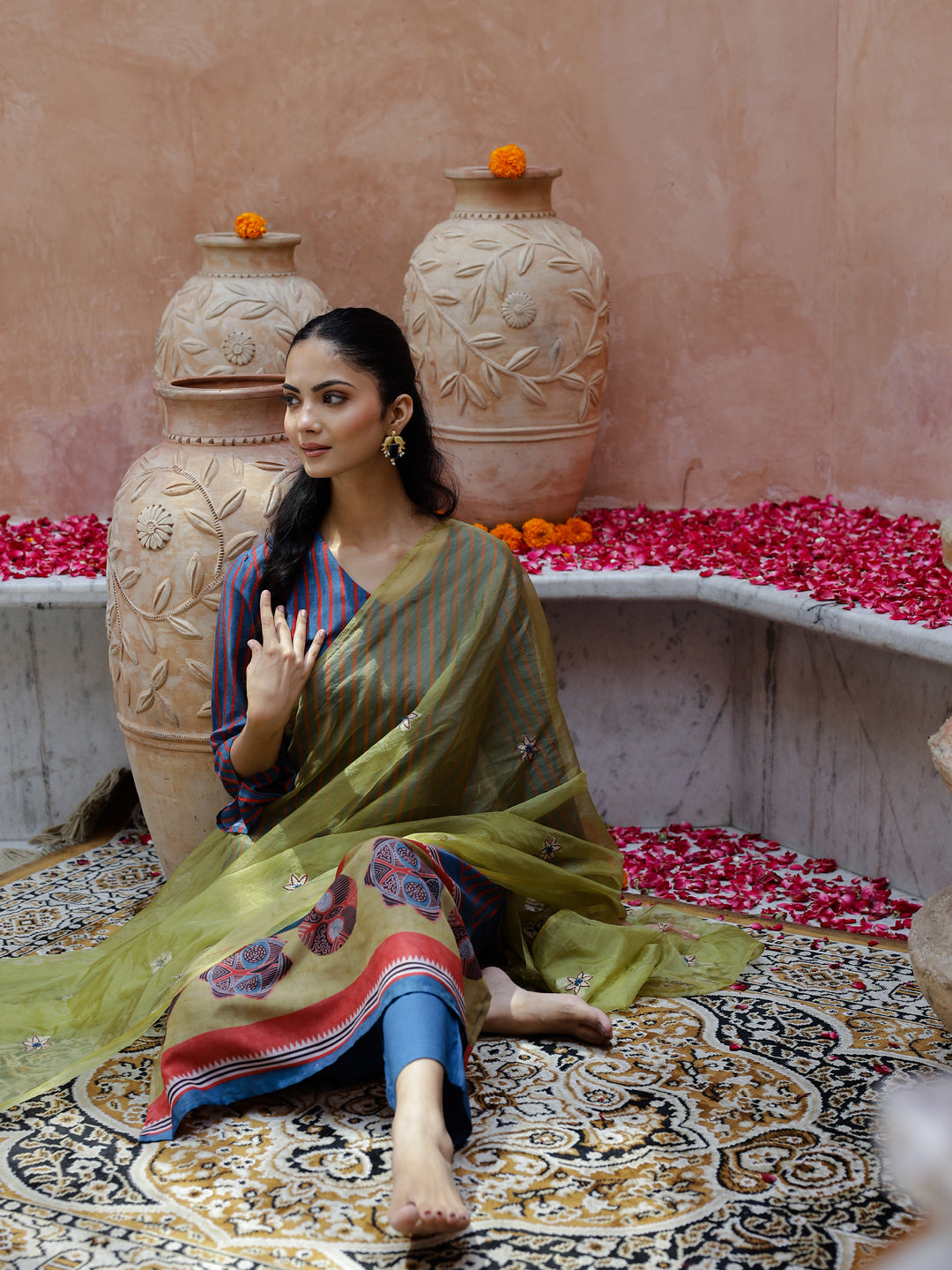 Blue Cotton Kurta With Duptta For Women