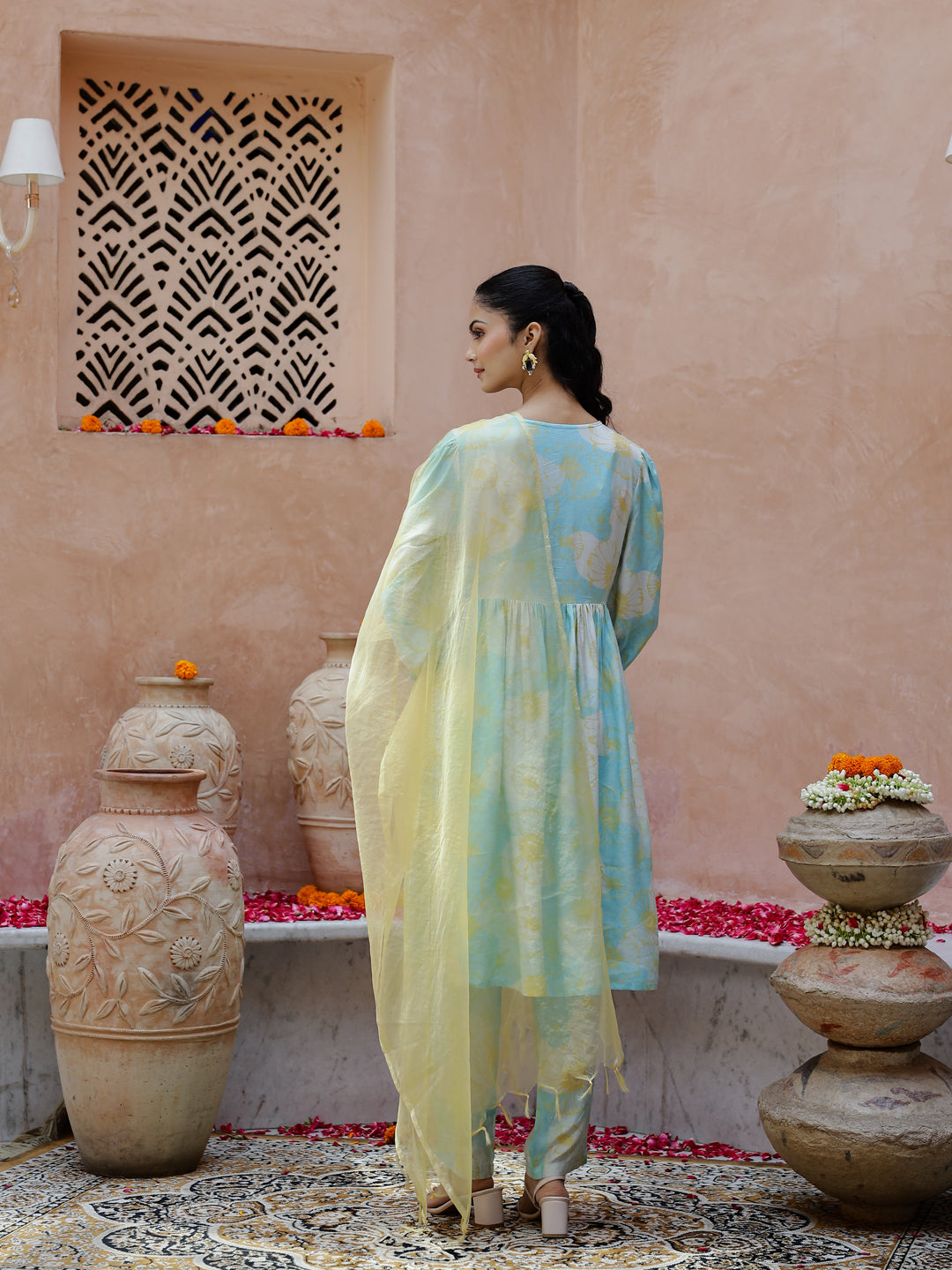 Blue Floral Printed Cotton Kurta Set