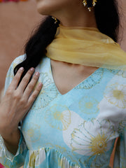 Blue Floral Printed Cotton Kurta Set