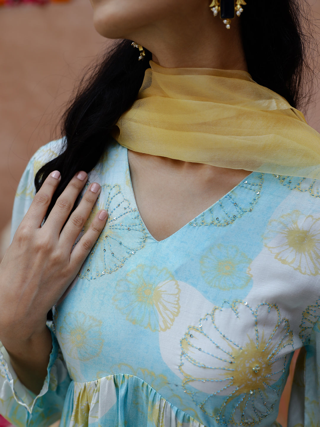 Blue Floral Printed Cotton Kurta Set