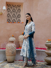 Flower Printed Cotton Kurta With Dupatta