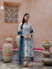 Flower Printed Cotton Kurta With Dupatta