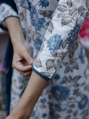 Flower Printed Cotton Kurta With Dupatta