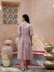 Pink Cotton Kurta Set For Women