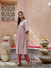 Pink Cotton Kurta Set For Women
