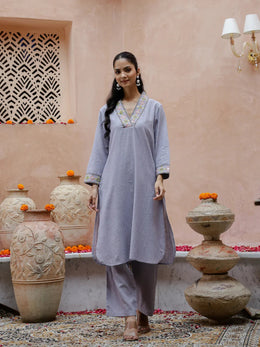 Solid Print Cotton Kurta Set for Women - SanskrutiHomes 