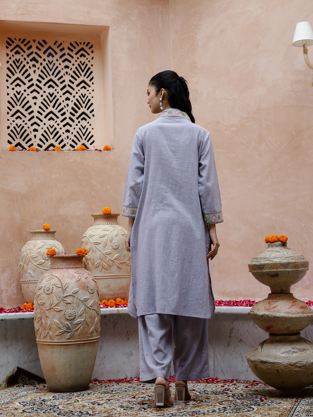 Solid Print Cotton Kurta Set For Women