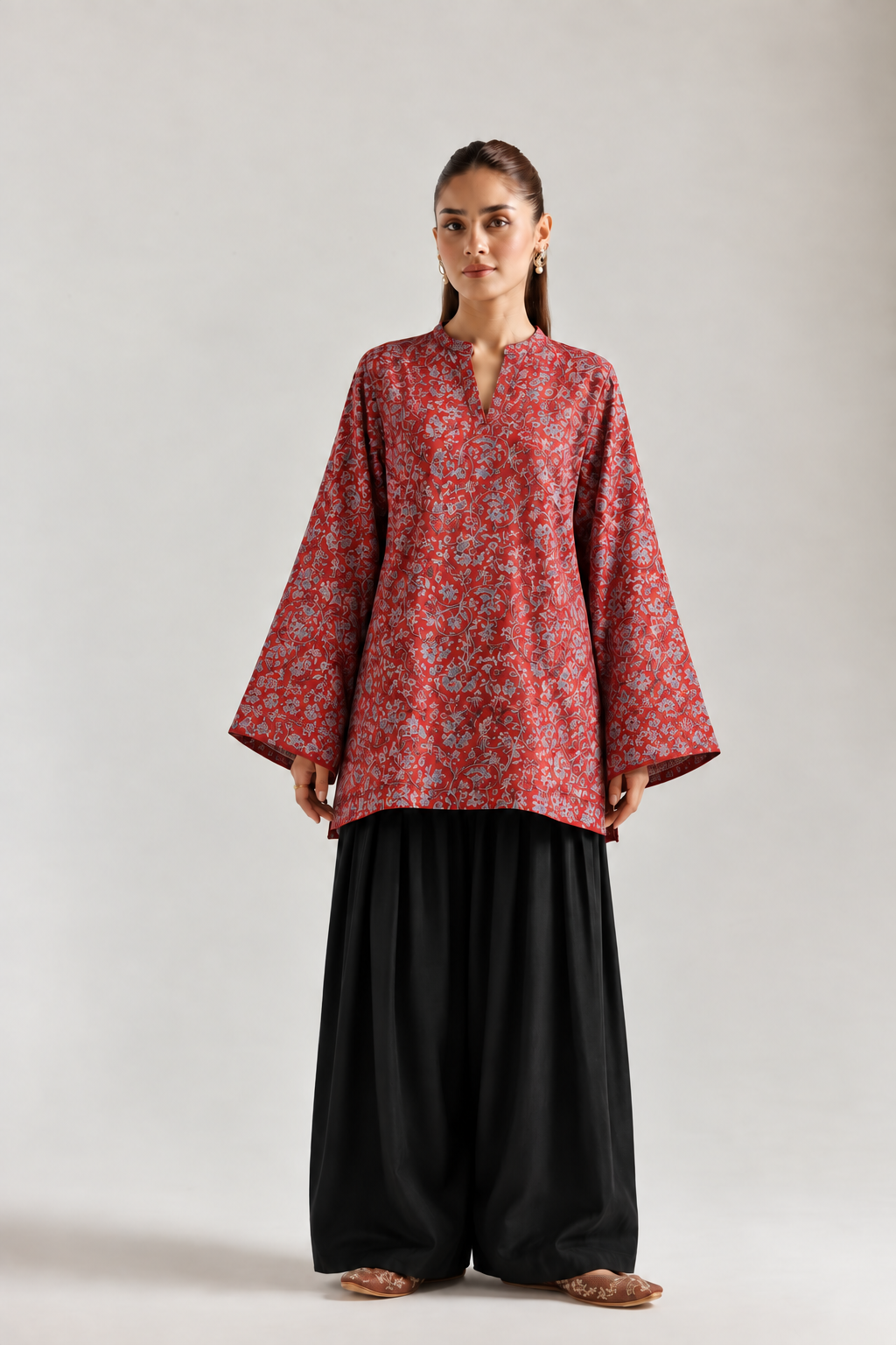 Scarlet Floral Vine Farsi Salwar Co-ord Set for Women