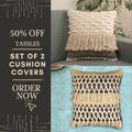 Tassle Hand-made Set of Two Cotton Cushion Covers - SanskrutiHomes 