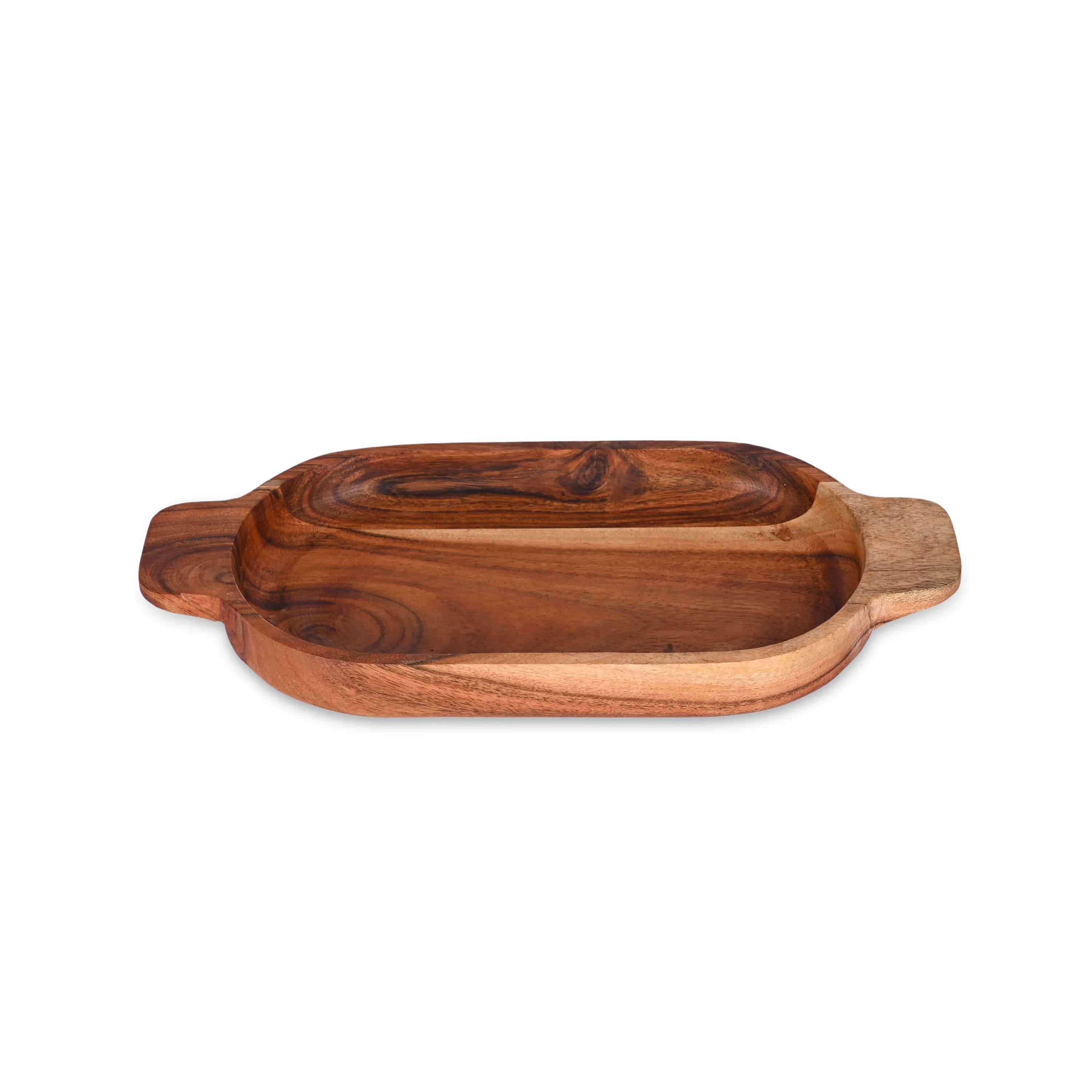 Acacia Wood Divided Serving Tray - SanskrutiHomes 