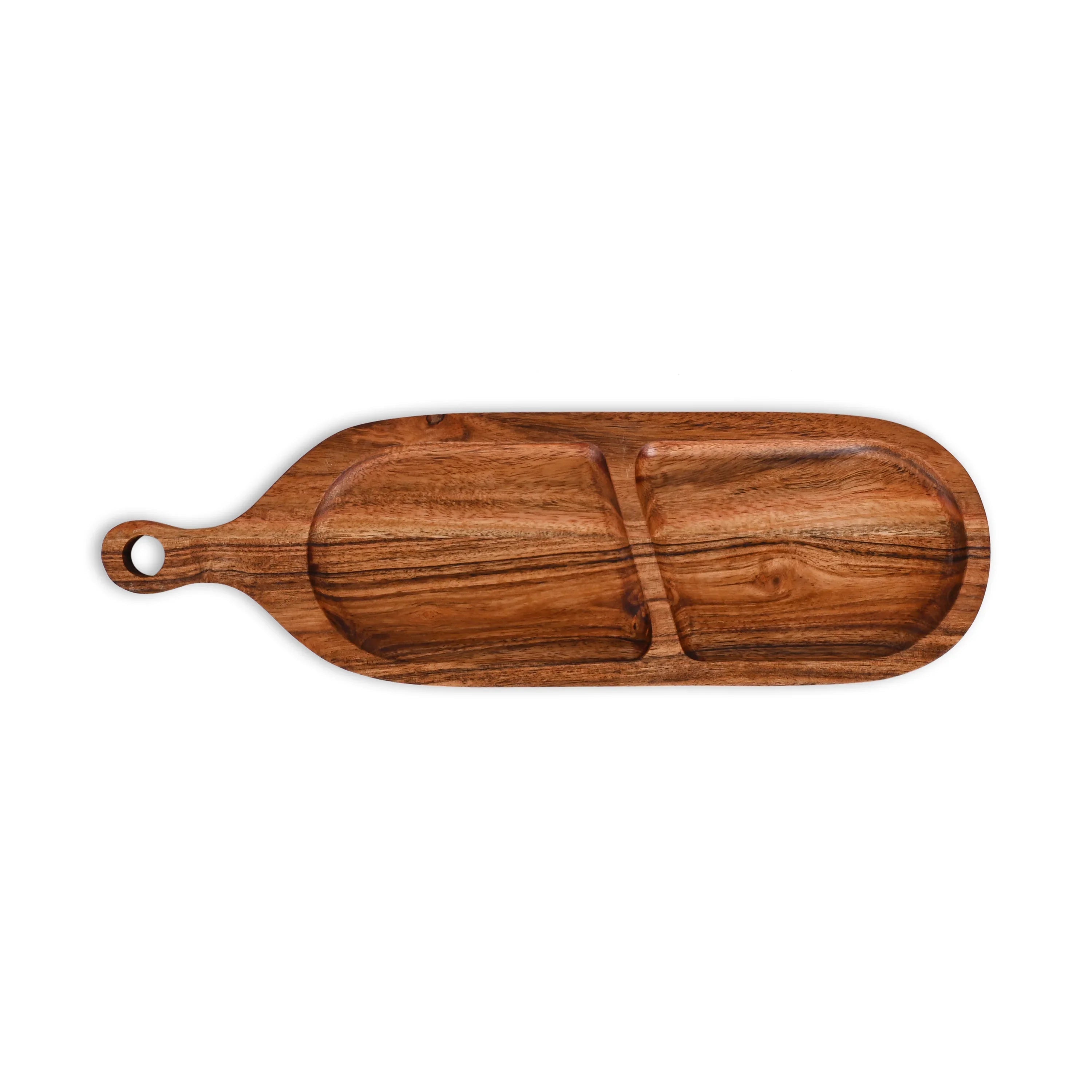 Acacia Wood Divided Paddle Serving Tray - SanskrutiHomes 