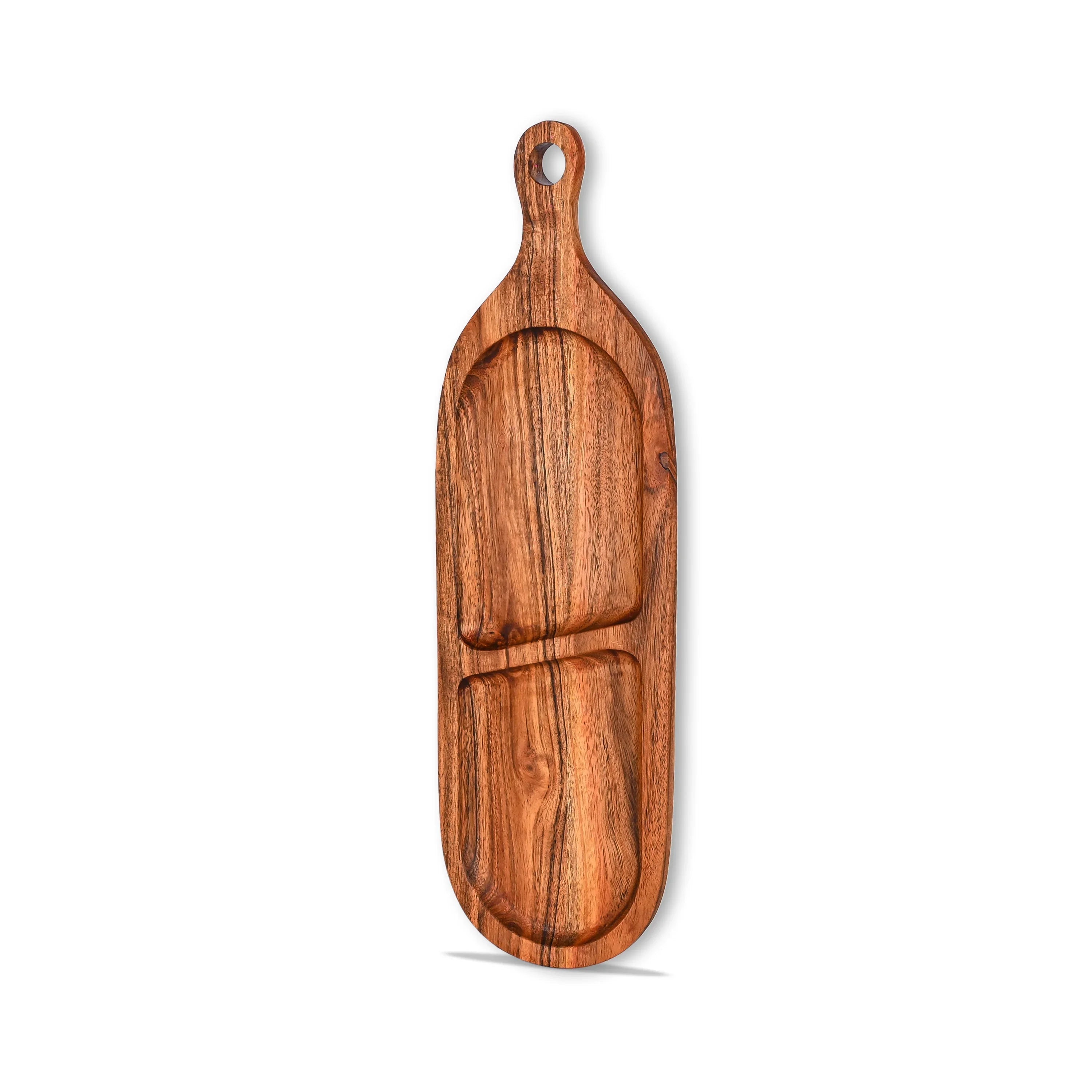 Acacia Wood Divided Paddle Serving Tray - SanskrutiHomes 