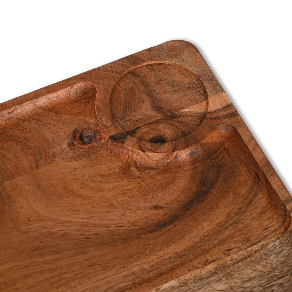 Acacia Wood Serving Board with Cup Holder and Handle - SanskrutiHomes 