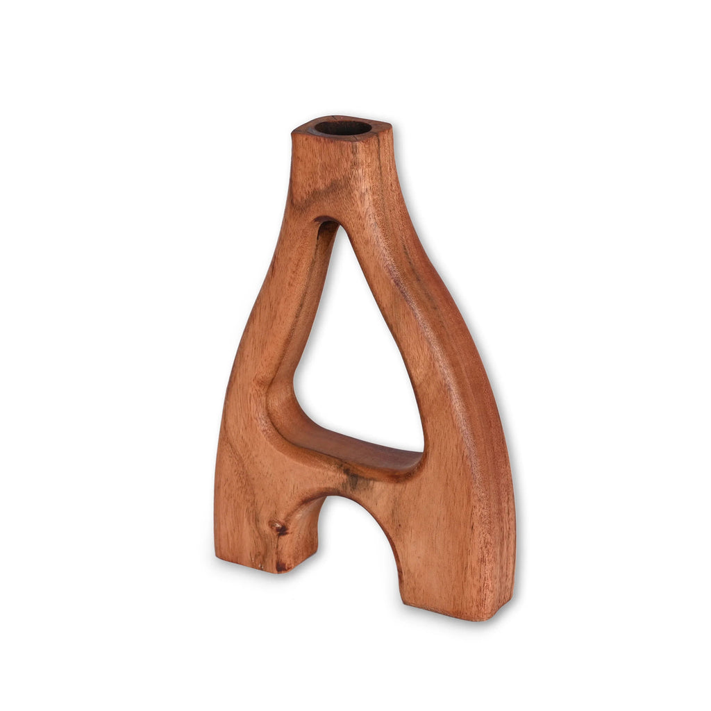 Natural Acacia Wood A Shaped Flower Holder - SanskrutiHomes 