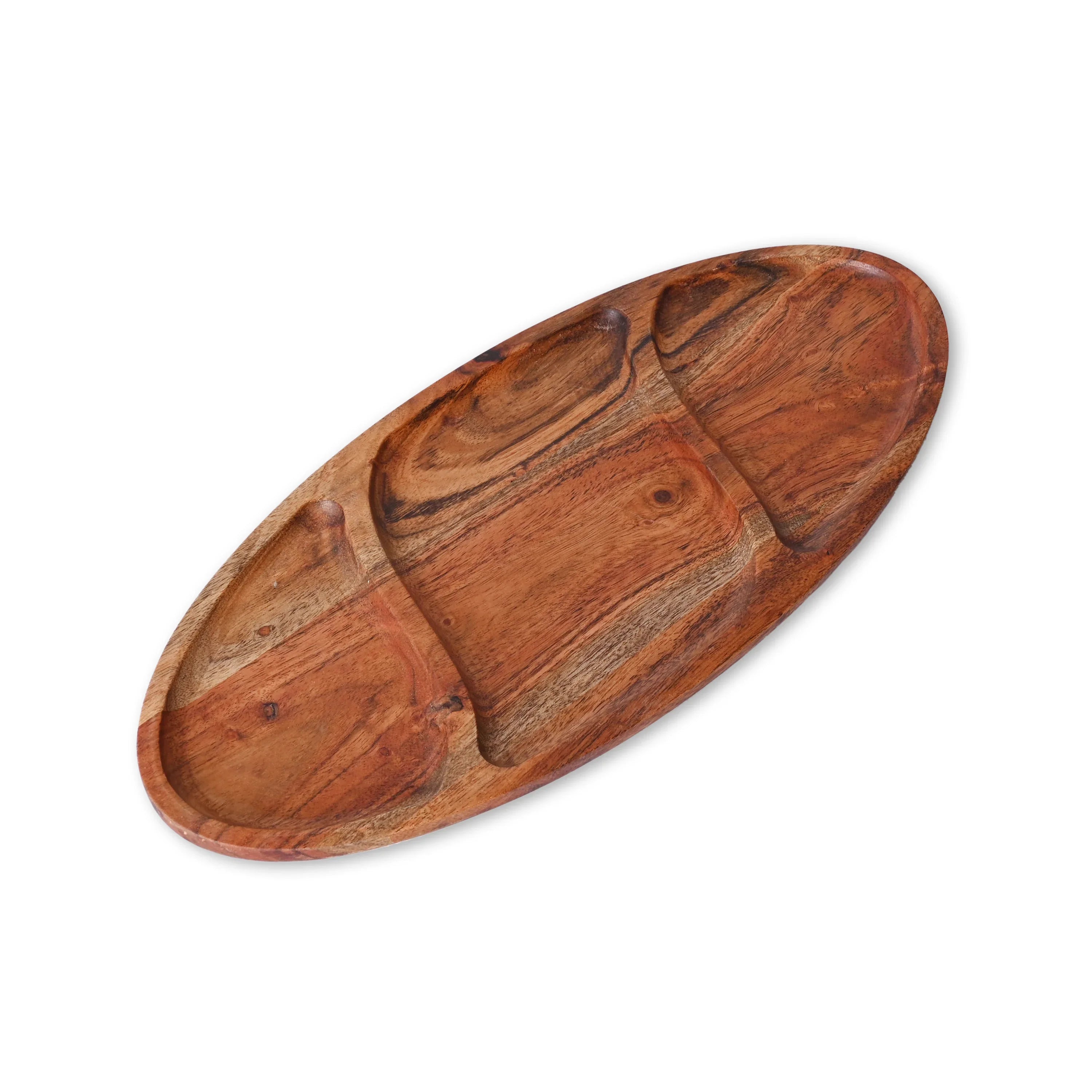 Acacia Wood Oval Divided Serving Tray - SanskrutiHomes 