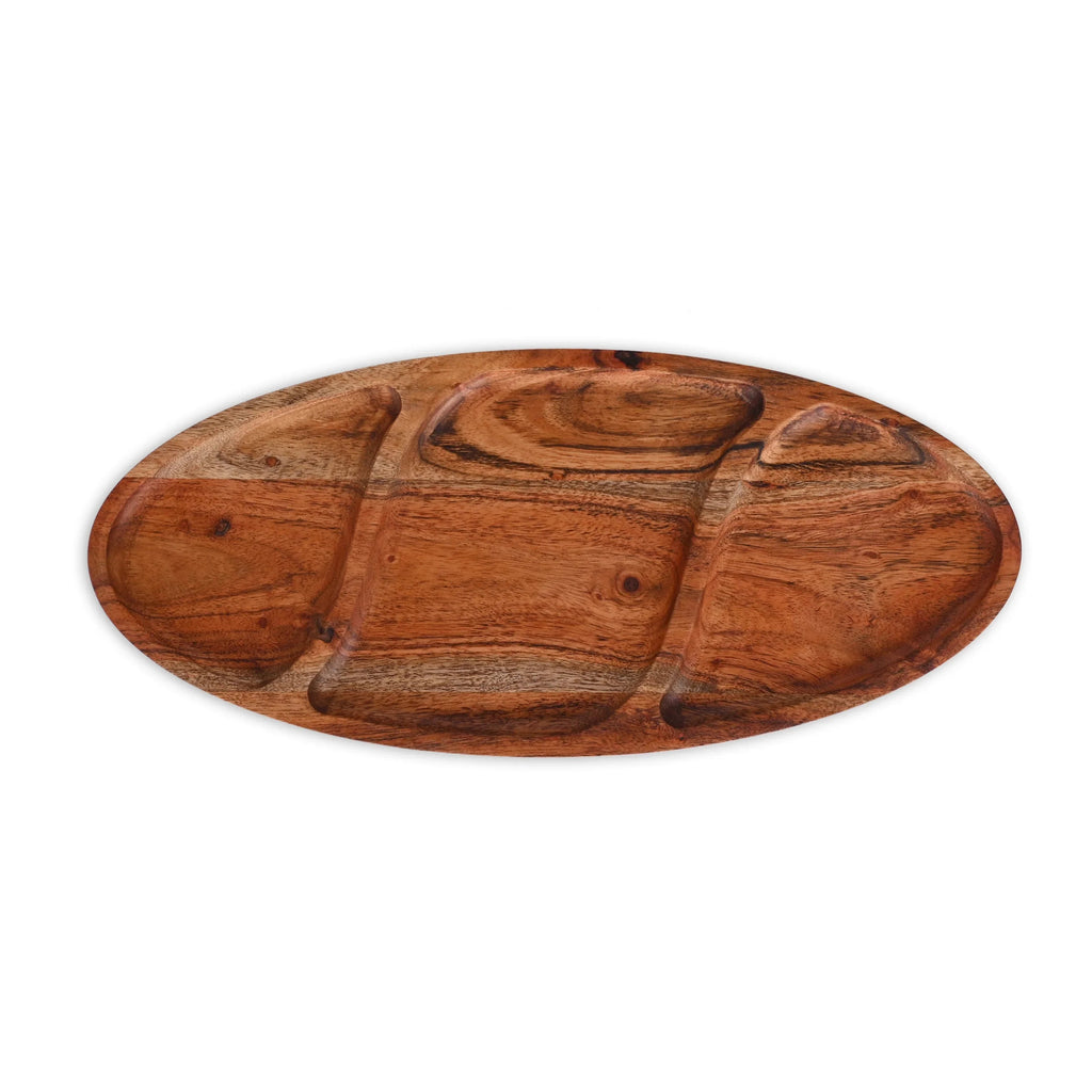Acacia Wood Oval Divided Serving Tray - SanskrutiHomes 